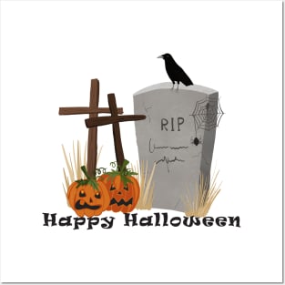 Halloween Tombstone With Black Crow Posters and Art